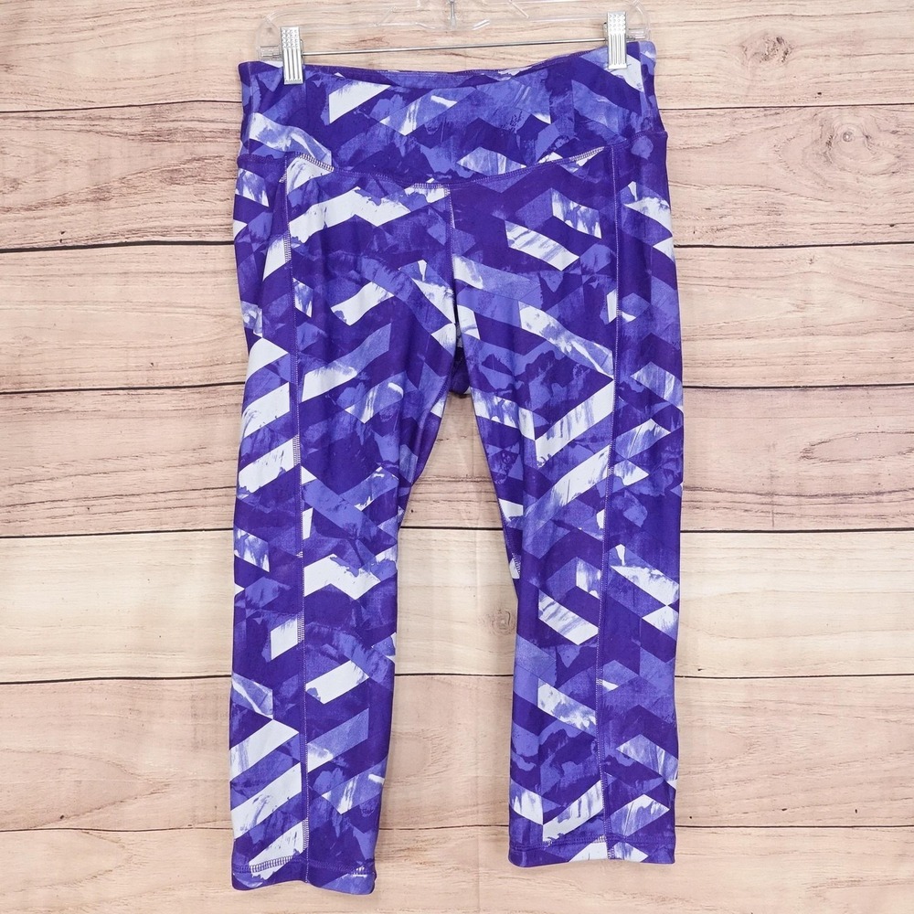 Old‎ Navy Active Leggings Womens L Purple Capri Geometric Stretch Yoga Running